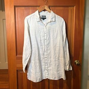 Tahari 100% Linen Tunic Shirt Blouse / White / Large